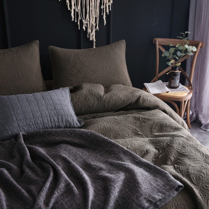 Ensemble de courtepointe réversible 100% coton RH, Gris ardoise, Grand