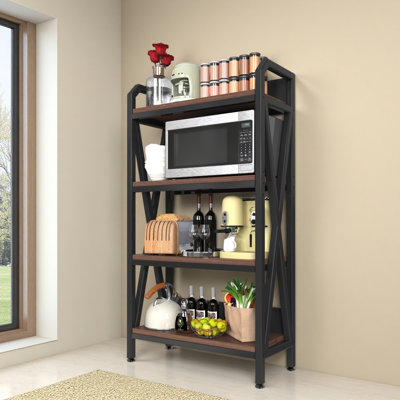 Étagère de rangement 56,30 po à 4 niveaux avec tablettes de rangement en métal et en bois, organisateurs de cuisine et rangement, pour garage, garde-manger, salle de bain, garde-robe, longueur 33,50 po