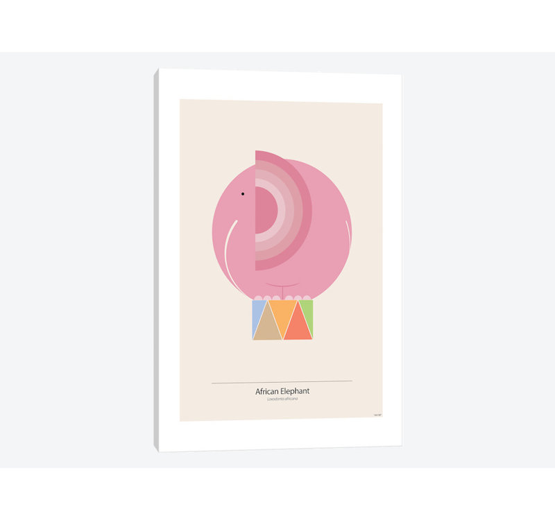 « éléphant (rose) », impression sur toile, H 40 po x l 26 po x P 1,5 po, Pas de tapis, Toile tendue