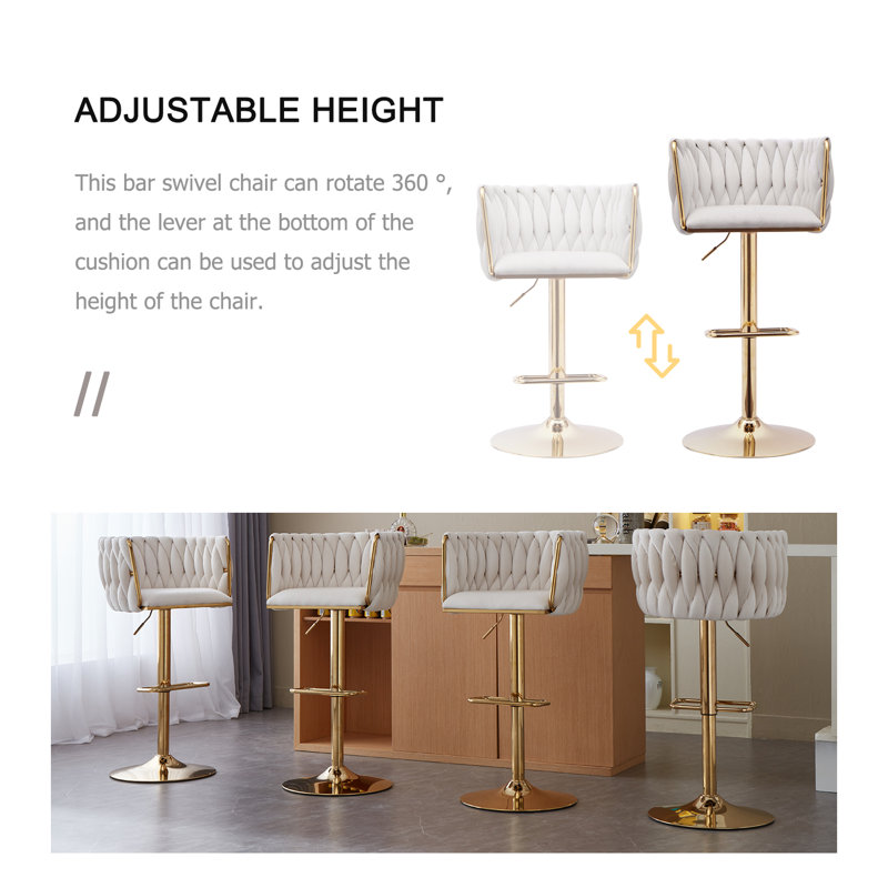 Swivel Adjustable Height Bar Stool Modern Velvet Bar Stool (set Of 2), Beige