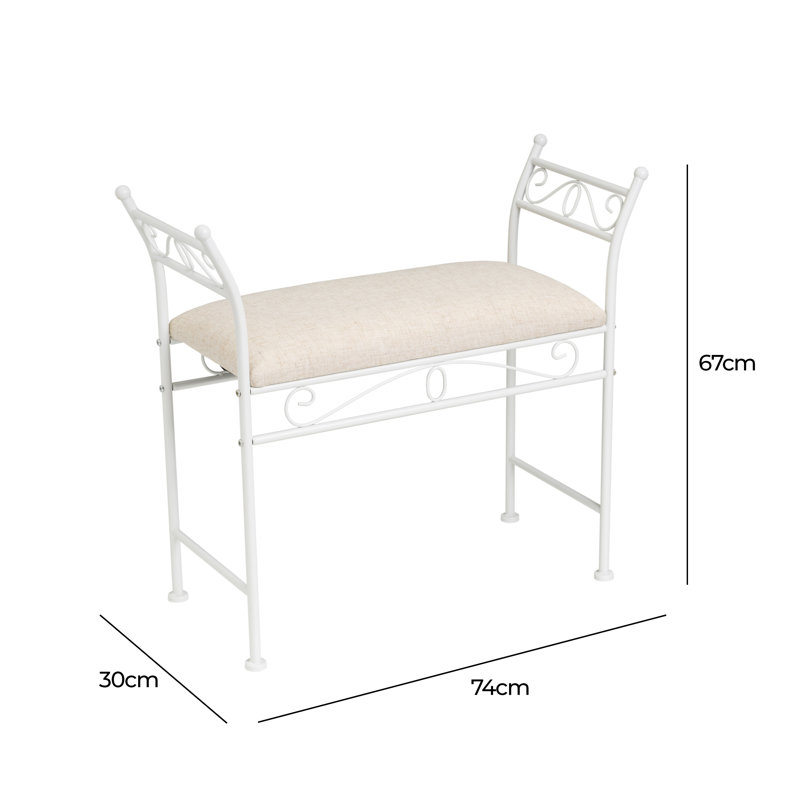 Genoa Linen Upholstered Bench, White/Beige