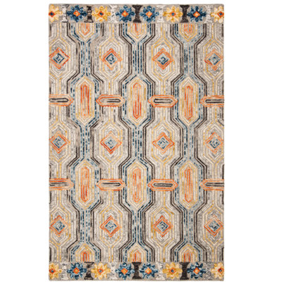 Rubalcava Geometric Wool Grey/Blue Area Rug