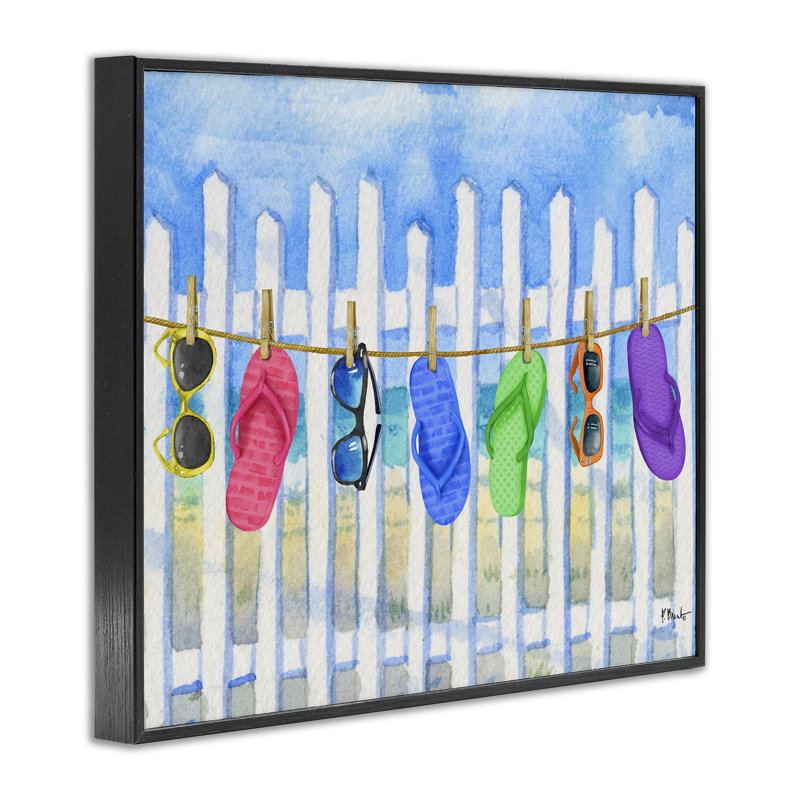 Corde à linge d'été avec bascules, estampe numérique, design par Paul Brent, H 11 po x l 14 po, Giclée encadrée noir minuit