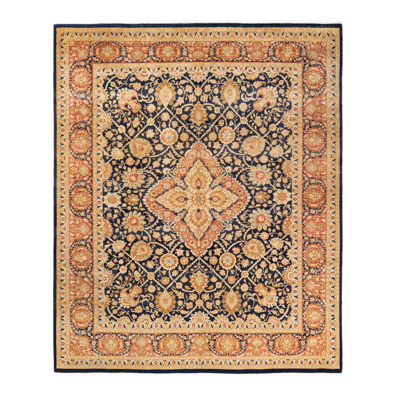 Tapis unique noué à la main bleu marine de 8 pi 1 po x 9 pi 10 po Keenan