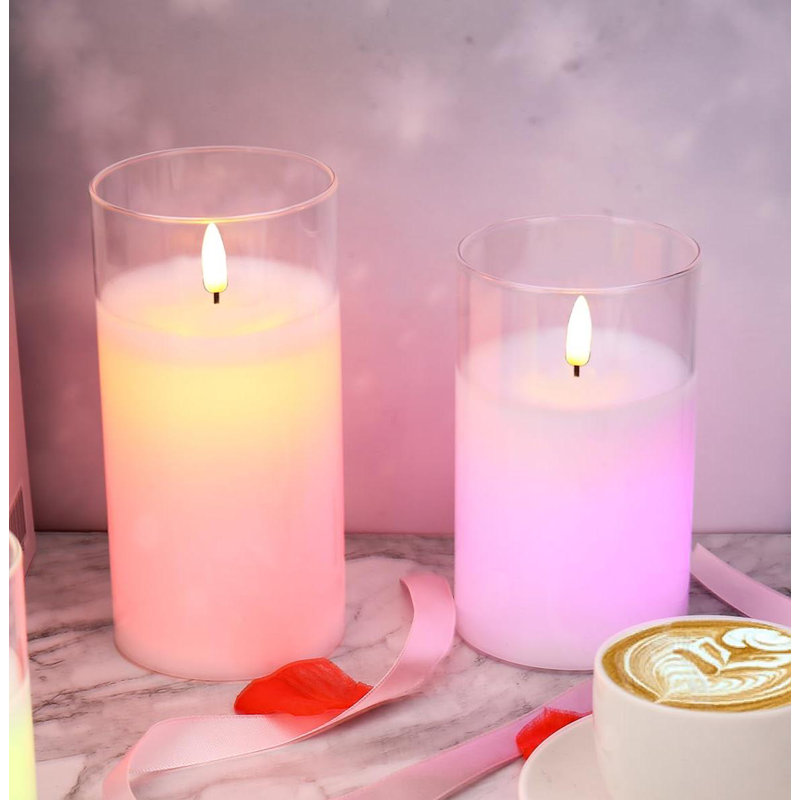 Pack of 3 Christmas LED Glass Flameless Candles with Remote and Timer