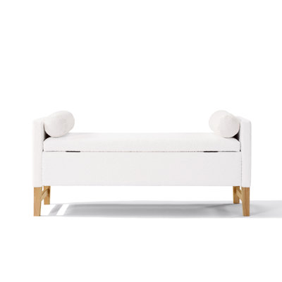 Lyndes Modern Upholstered Boucle Storage Benchn With Pillows And And Solid Wood Legs