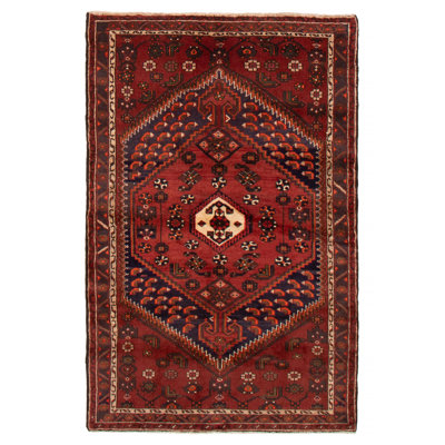 Tapis rouge unique en laine 4 pi 2 po x 6 pi 7 po années 1990 Inagua