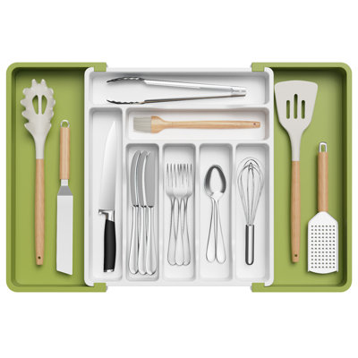 Silverware Drawer Organizer, Expandable Utensil Organizer For Kitchen Drawers, Adjustable Cutlery And Flatware Tray, Plastic Spoons Forks Knives Holder Storage Dividers, Large