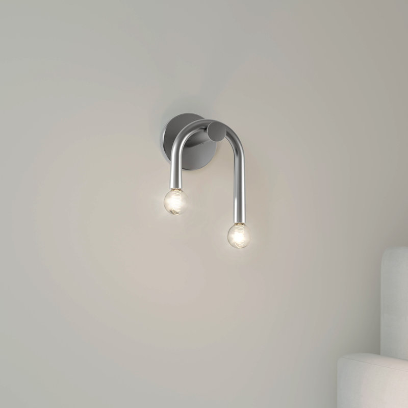 Steel Armed 2-Light Modern Wall Sconce, Nickel