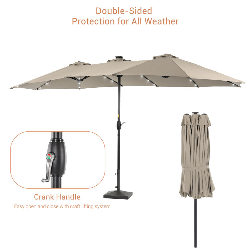 Parasol de marché rectangulaire éclairé 15 pi x 9 pi Lyles, Brun clair