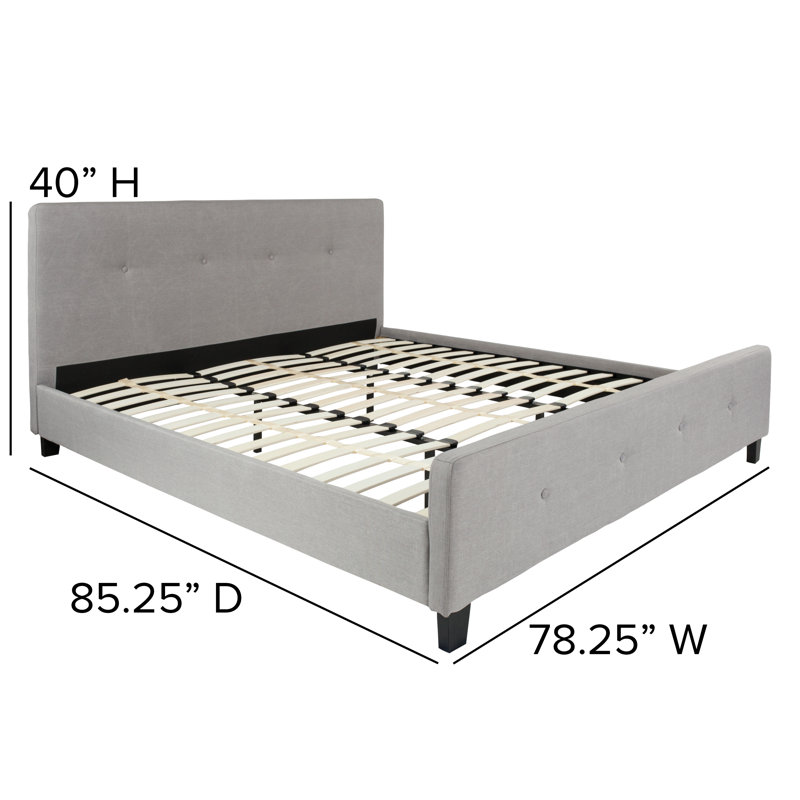 Upholstered Panel Bed, King, Light Gray