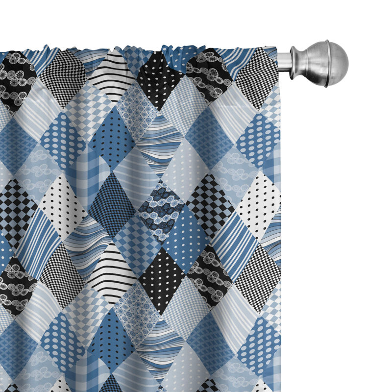 Geometric Patchwork Semi-Sheer Rod Pocket Sliding Panel, 28" x 63"