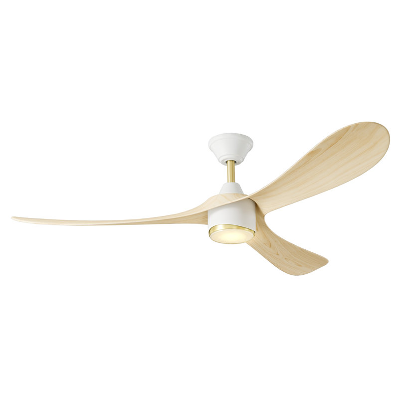 Aerocurve LED Smart Ceiling Fan, White and Brushed Brass with Natural Blades