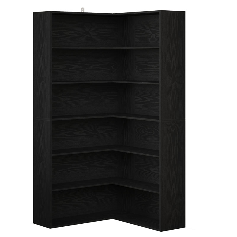 Corner Bookshelf With Baffles, 6 Tier Large Corner Shelf Storage Display Rack For Living Room Home Office, Black