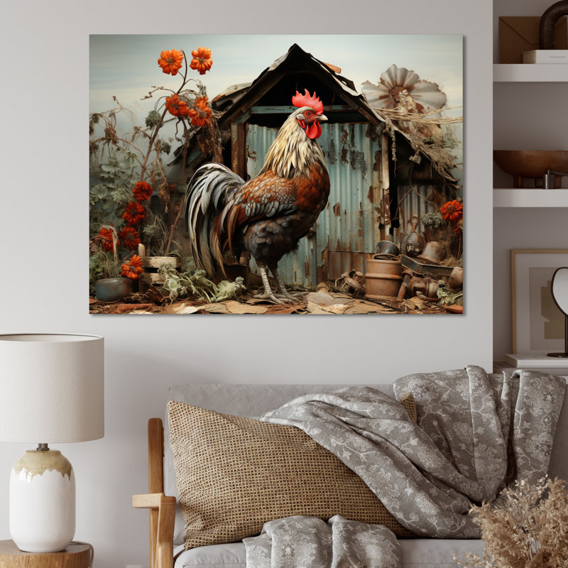 «Binzel Roaster Barnyard Serenade I», art encadré de grange, H 24 po x l 32 po, Cadre naturel flottant