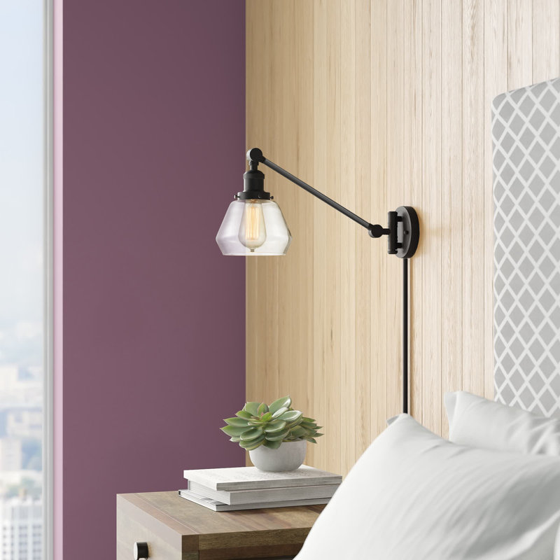 Chill Plug-in Swing Arm Sconce, Oil Rubbed Bronze, Clear