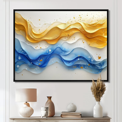 Blue Yellow Dream Lines I - coastal waves Wall Art Decor