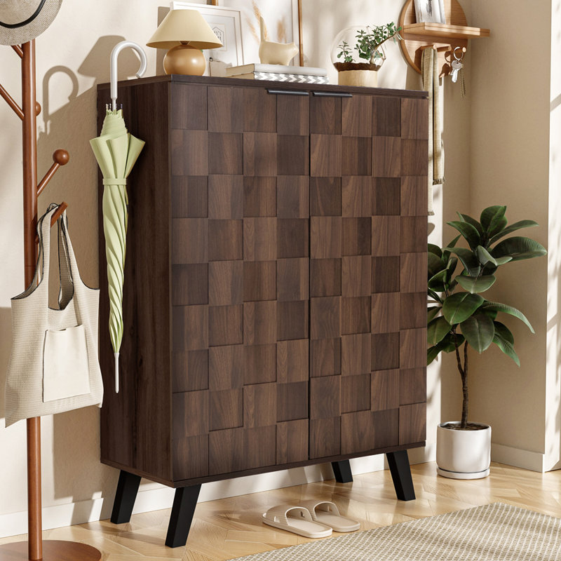 15 Pair Shoe Storage Cabinet, Dark Wood