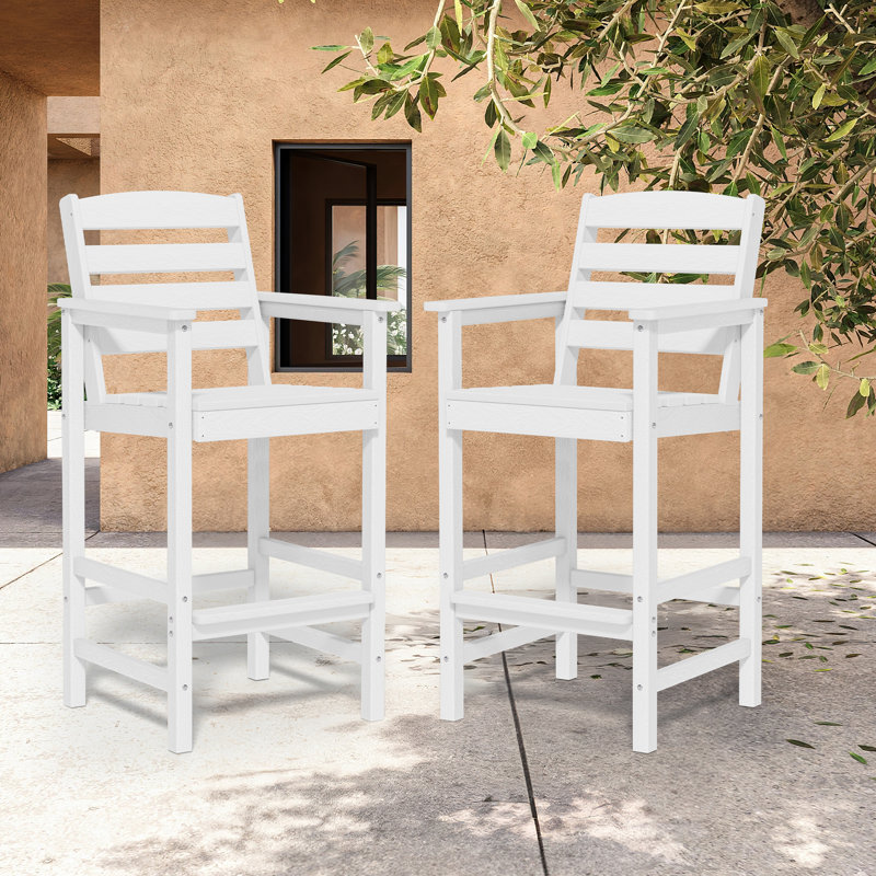 Dalson Plastic Bar Stool Adirondack Chair Set, White