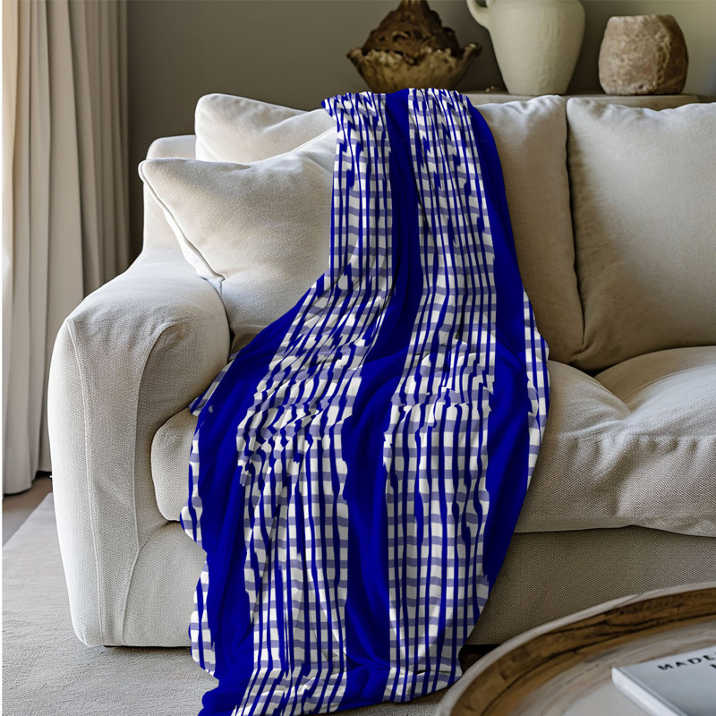 Tartan blanc marine - couverture sherpa de qualité supérieure 1 pièce, L 50 po x L 60 po