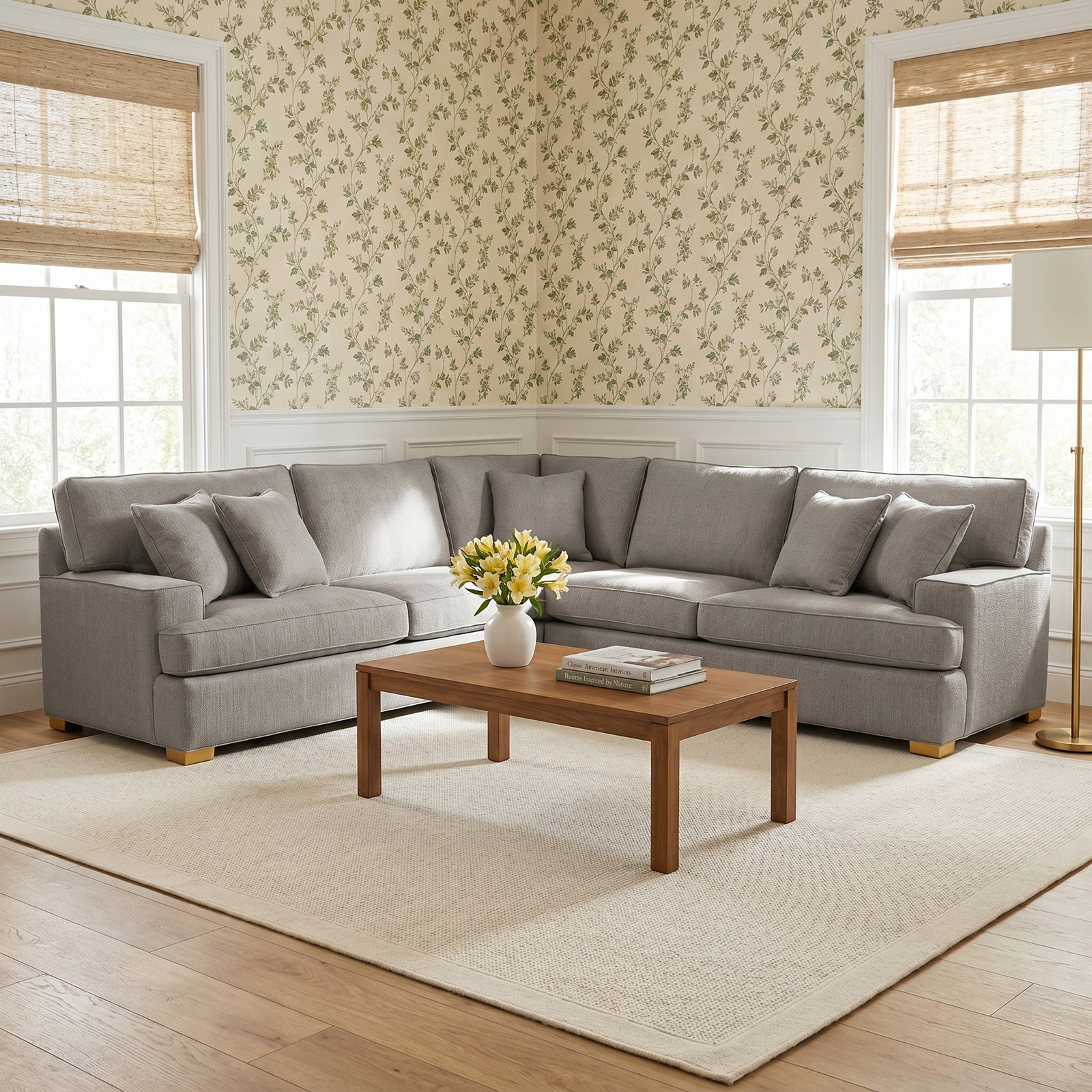 Sadie 3 - Piece Upholstered Sectional, Stone Crypton Performance; 0884-83, Havana Finish
