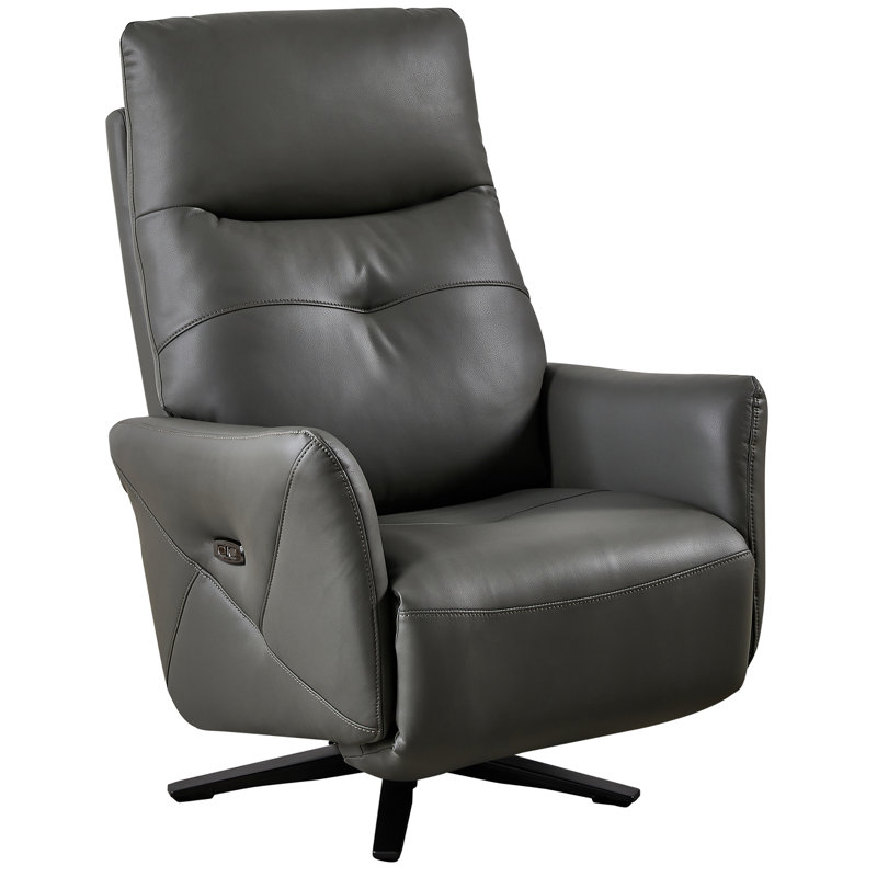 Longin Faux Leather Swivel Recliner, Dark Gray Faux Leather
