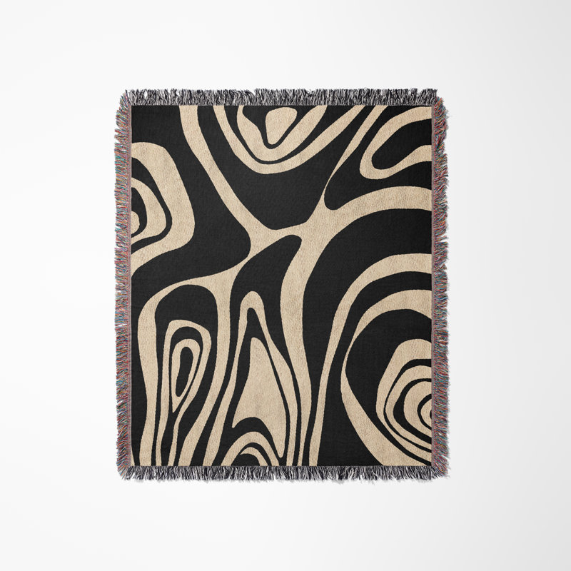 Kayle Abstract Zebra Pattern Blanket Throw, Black/Beige, Twin