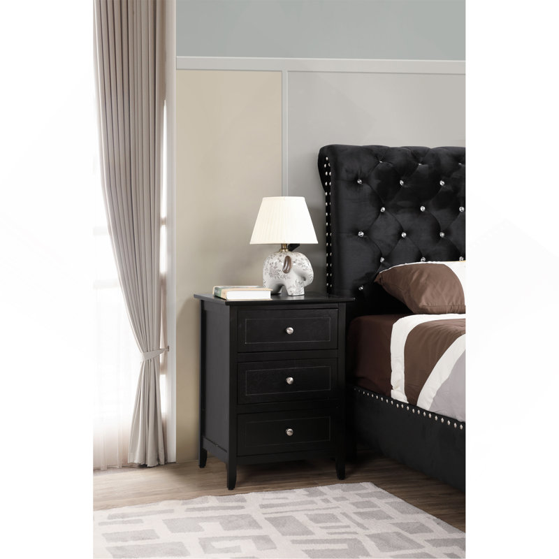 Élégante table de chevet transitionnelle noire, Noir