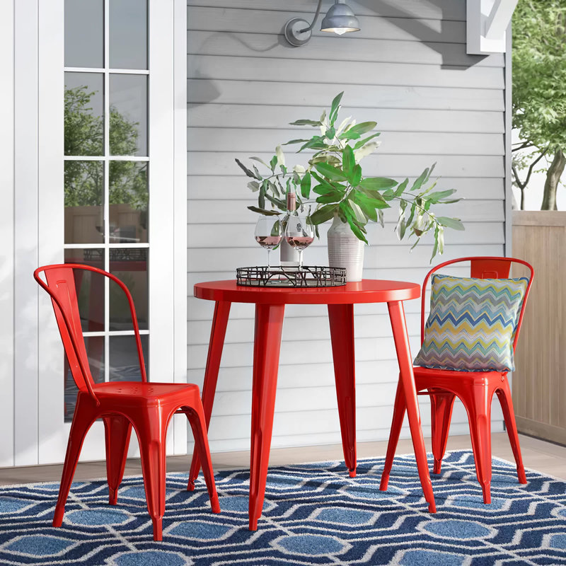 Brinson Round Steel Bistro Set, Red, 17.5"