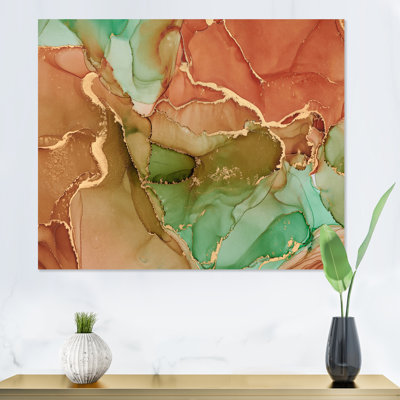 Turquoise et brun luxueux abstrait fluide V - peinture sur toile