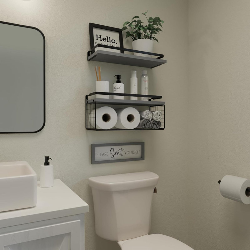 Balmore 2 Piece Wood Floating Shelf, Gray