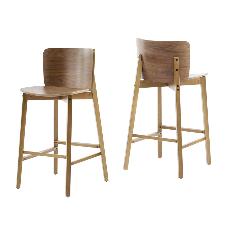 Indoor Wooden Barstool, Walnut Finished, Set Of 2
