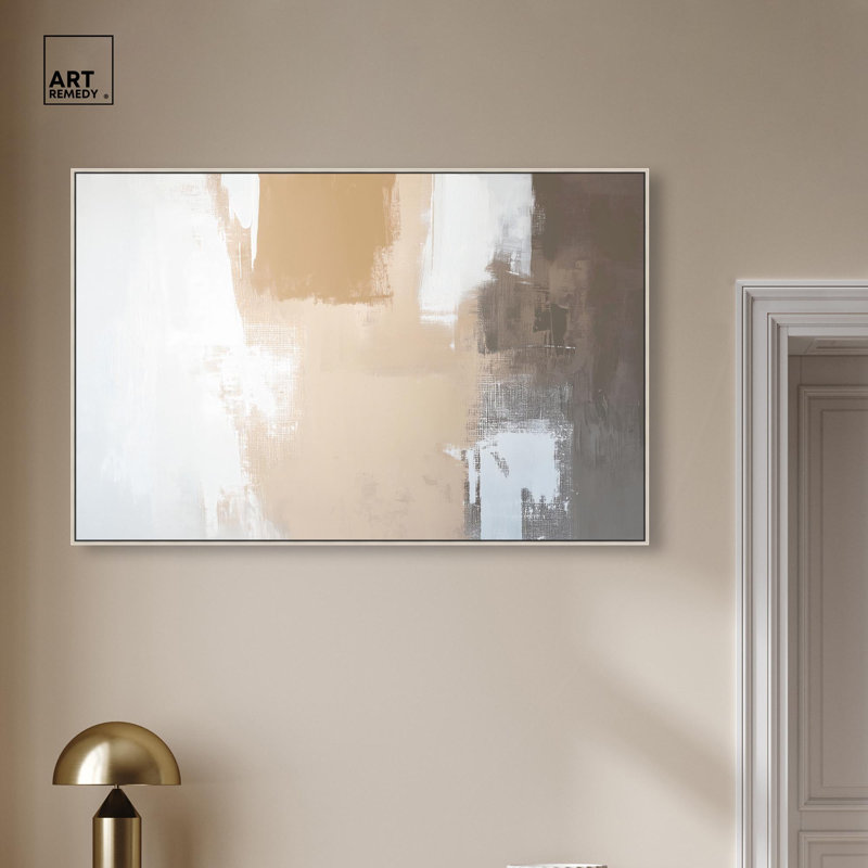 «Solace in Softness II», toile abstraite texturée par Art Remedy, Encadrement argenté, H 31 po x l 46 po