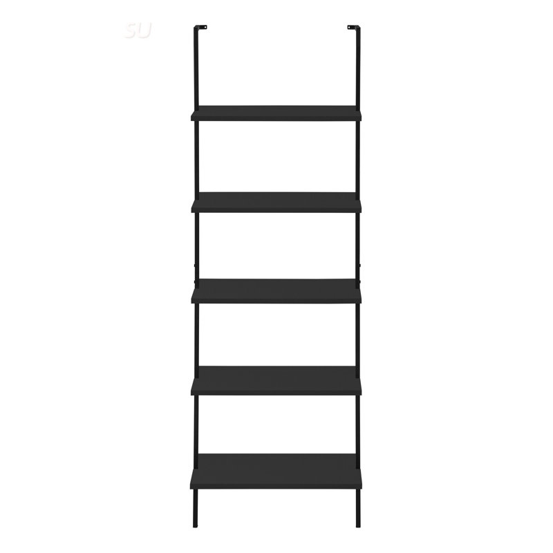Contemporary 5-Tier Ladder Bookshelf With Metal Frame, Ideal For Office And Bedroom Storage And Display.