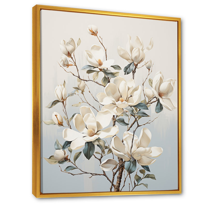 «Magnolias Beauty Blossums», impression sur toile, Cadre flottant doré, H 20 po x l 12 po x P 1 po