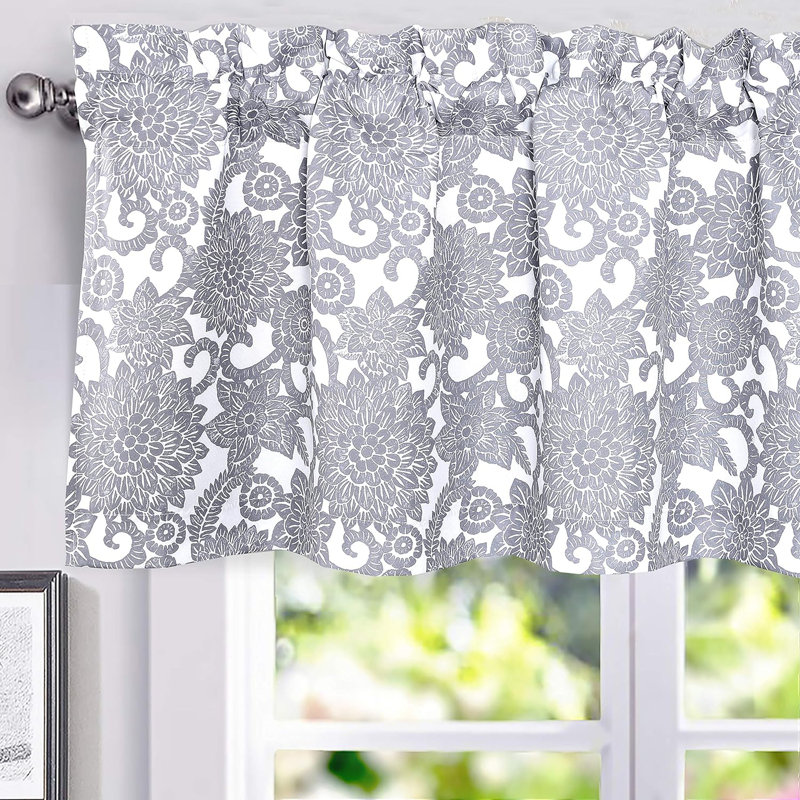 Zeledon Floral Lined Blackout Kitchen Valance Tailored 52" Window Valance, Gray