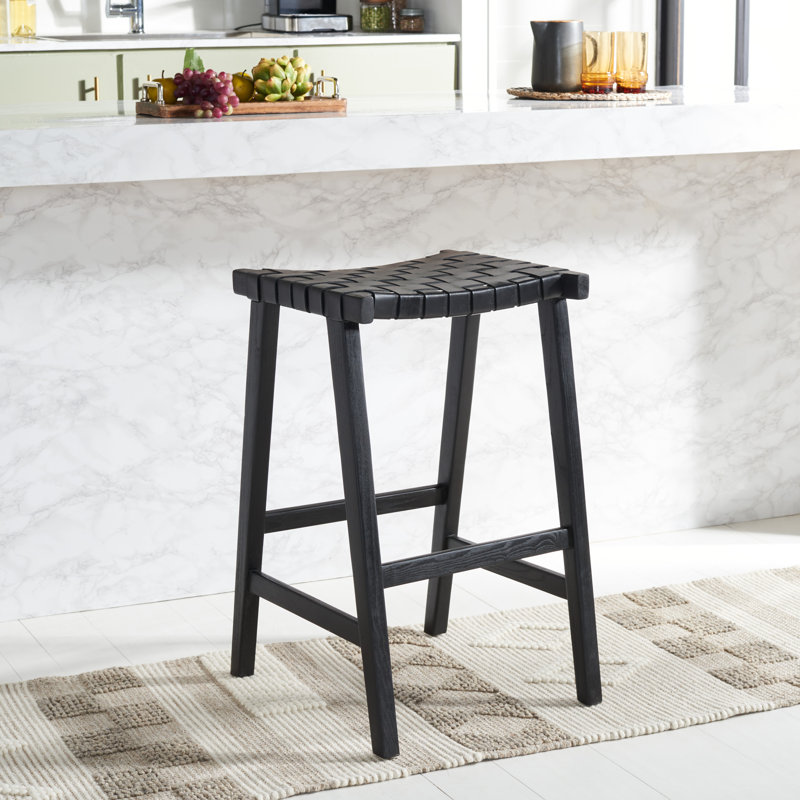 Alston Counter Stool with Solid Wood Frame, Bar Stool (30” Seat Height), Black, Black