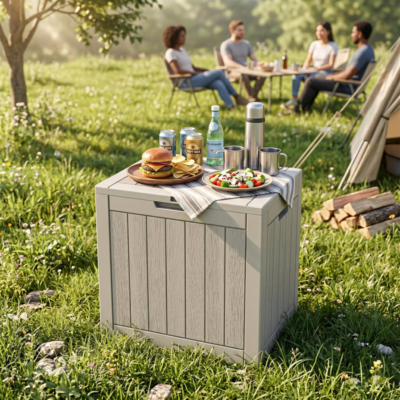 Boîte de rangement pour patio 31 gallons, Boîte de rangement en résine grise verrouillable