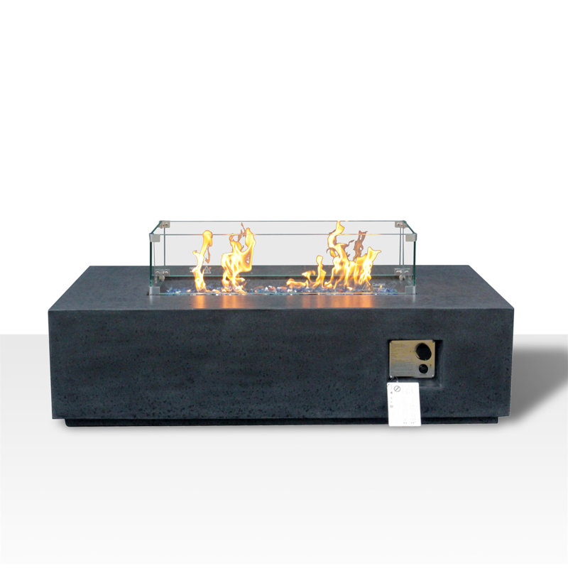 52 Inch Outdoor Concrete Propane Gas Rectangle Fire Pit Table, Black/Gray