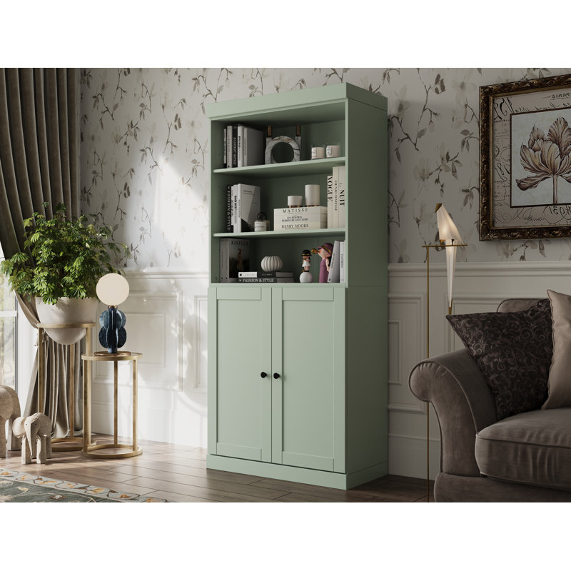 Palace Imports 100% Solid Wood 6-Shelf Bookcase, Shaker Doors, Adjustable Shelves, 32" Wide, 71.5" Tall, Sage