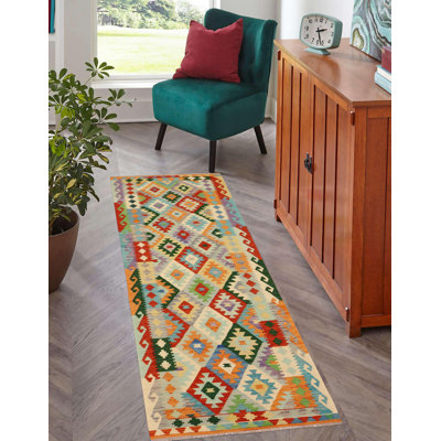 Tapis de couloir en laine vert / beige / or 2 pi 9 po x 9 pi 6 po Riggio