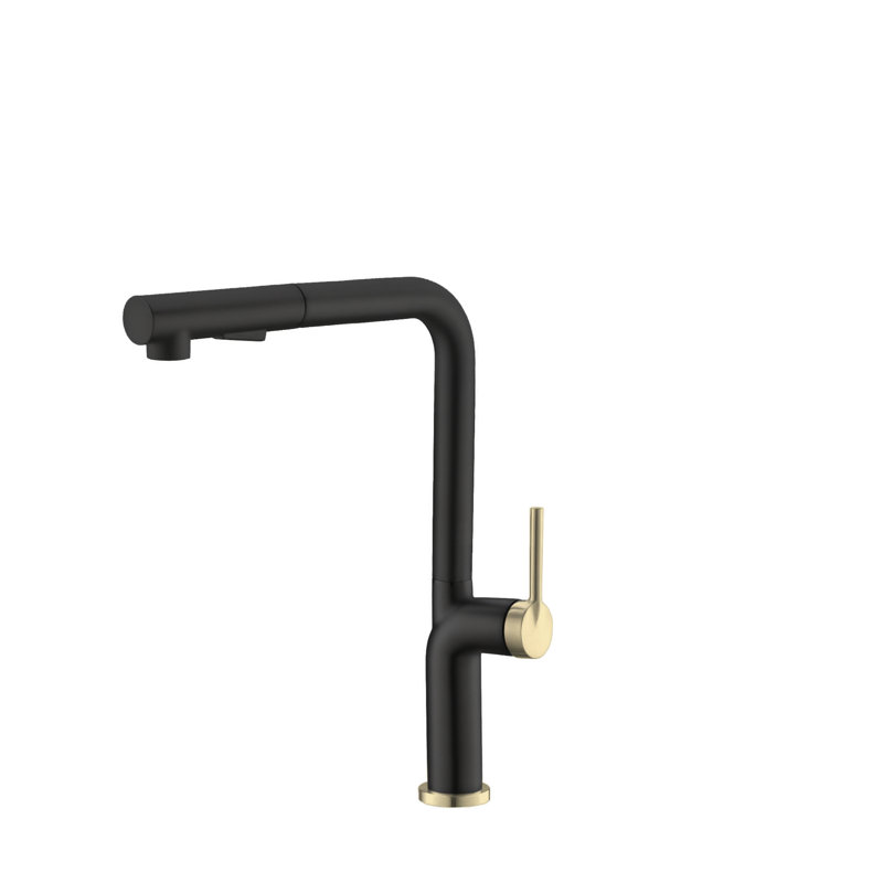 Modern Faucet Stylish Latina One-Handle Pull Down Kitchen Faucet, Matte Black/Gold