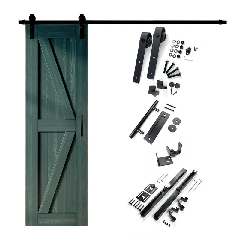 Porte de couleur K en bois de pin massif non assemblé avec quincaillerie d'installation rustique noire, Pin royal