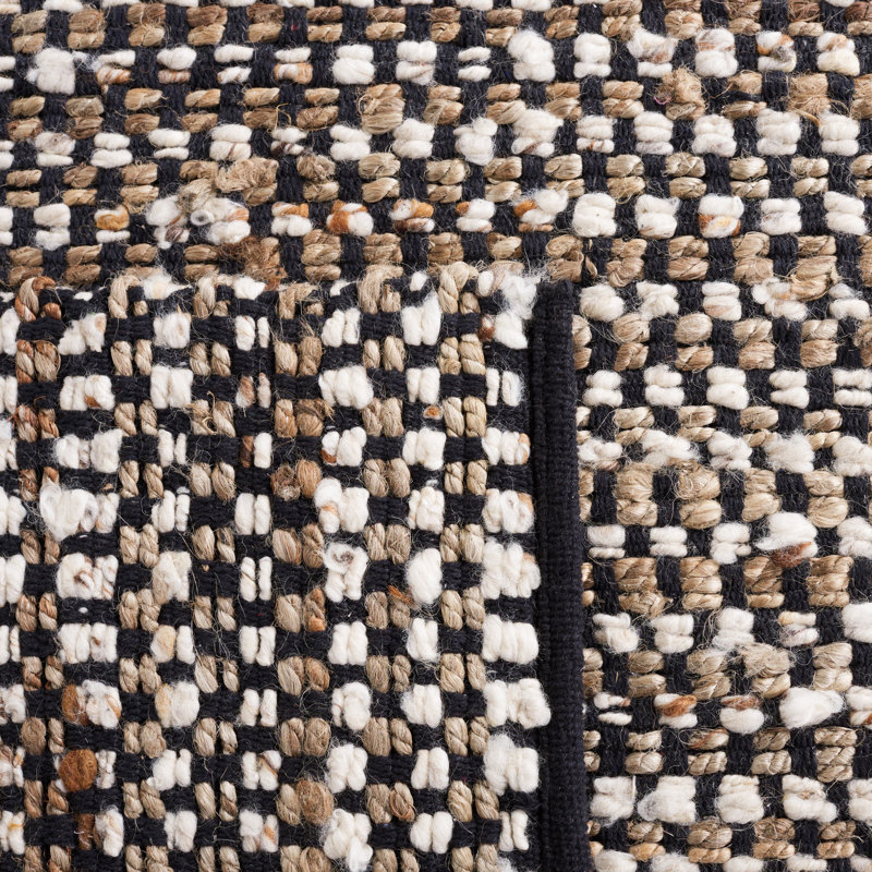 Gabino Geometric Handmade Flatweave Area Rug in Black/Ivory, Rectangle 3' x 5'