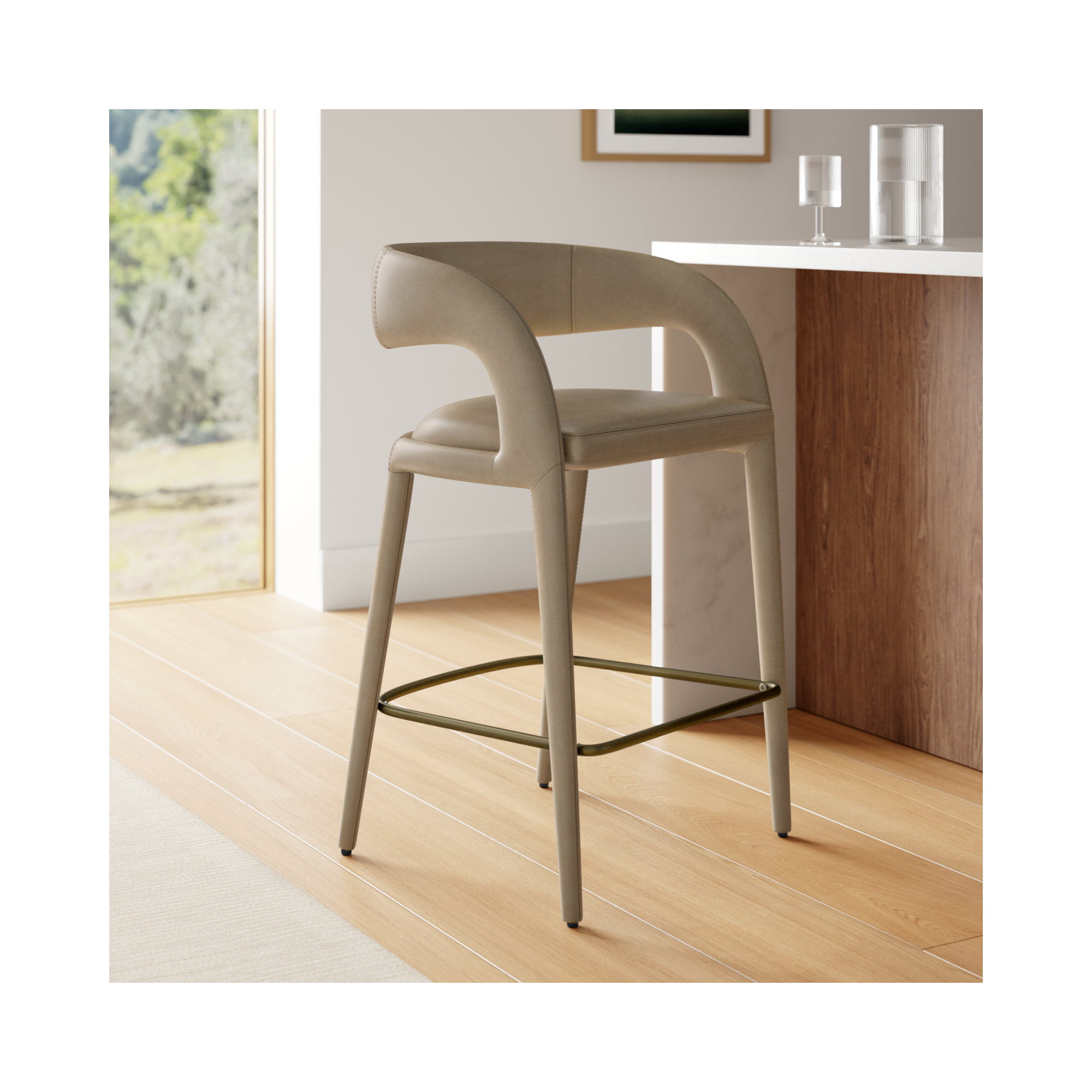 Freestyle 25.6'' Vegan Leather Counter Stool, Tan
