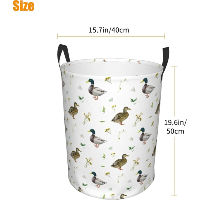 Laundry Basket Cute Mallard Duck Room Decor,Round Laundry Hamper Waterproof Dirty Clothes Hamper Collapsible Laundry Baskets With Handles,Toy/Clothes Storage Basket For Home Dorm Bathroom Décor