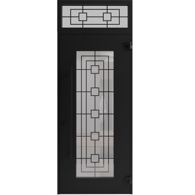 Porte d'entrée extérieure prémontée en aluminium, modèle Iron 1688, noir, acier, métal peint, style classique, 91,4 x 243,8 cm (91,4 x 203,2 + 40,6 cm) - Ouverture intérieure à gauche