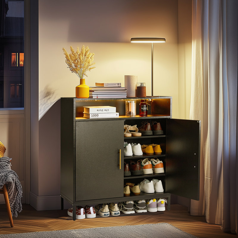 Double Door 6 Shelf Particle Board With LED Lights