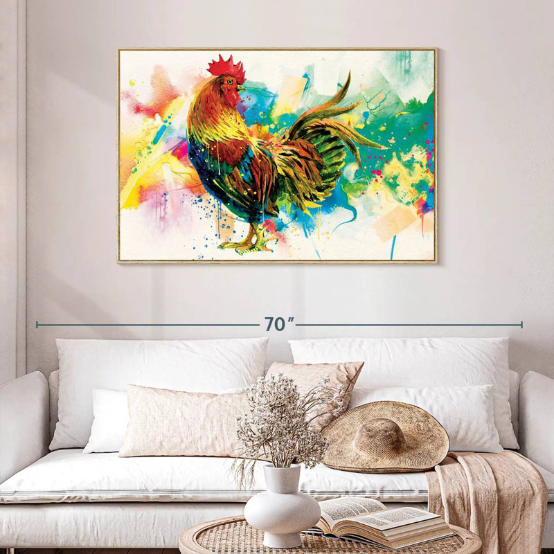 Éclaboussure de peinture de coq, Cadre flottant en bois naturel, 46 po x 31 po