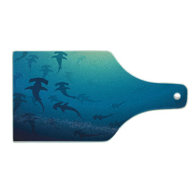 Ambesonne Navy Blue Tempered Glass Cutting Board Hammerhead Shark Navy Blue